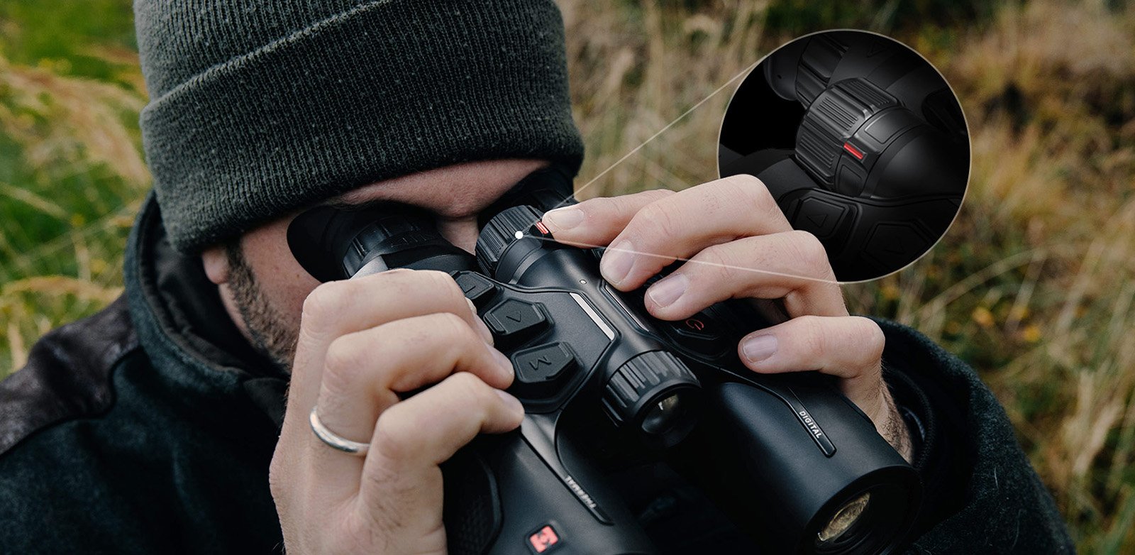 HIKMICRO Habrok 4K 2.0 — roda de foco traseira e seletor térmico/digital